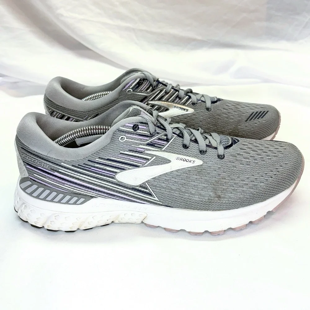 Brooks Adrenaline GTS 19 Shoes Womens 9.5 B Gray Purple‎ Running Sneaker Support